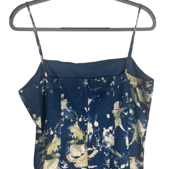 Lauren Ralph Lauren Blue Floral Linen Blend Sleeveless Midi Dress Size 14 - Picture 7 of 13
